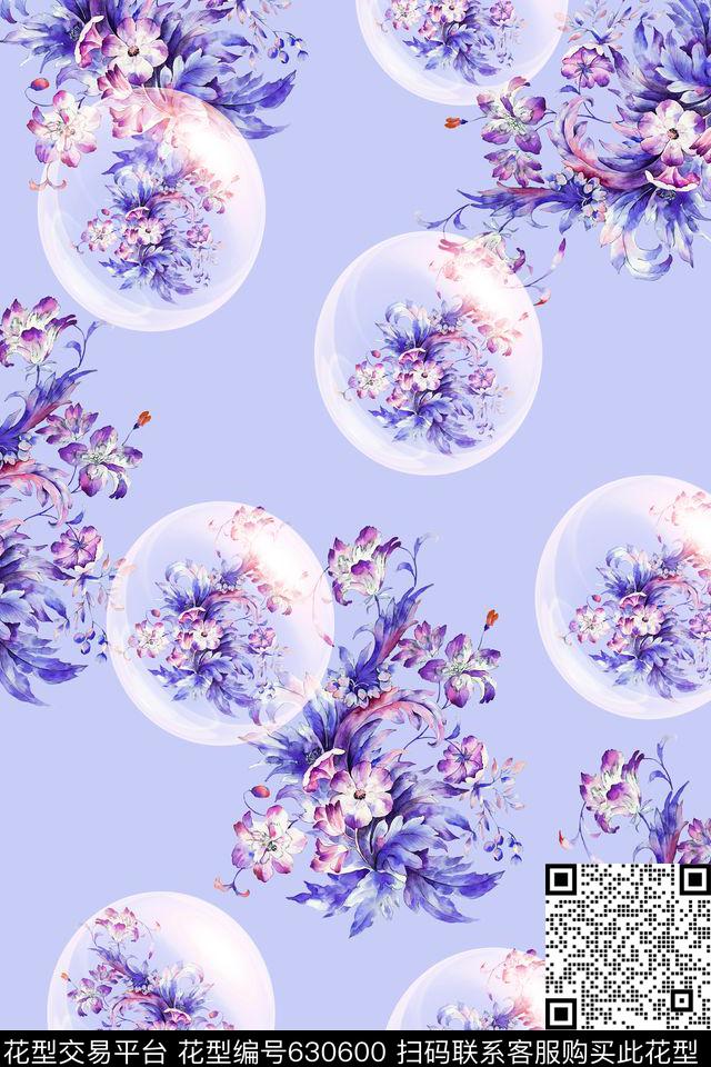 花卉花朵泡泡数码印花华亿平台下载（图片编号: 630600） - 瓦栏（Walan）