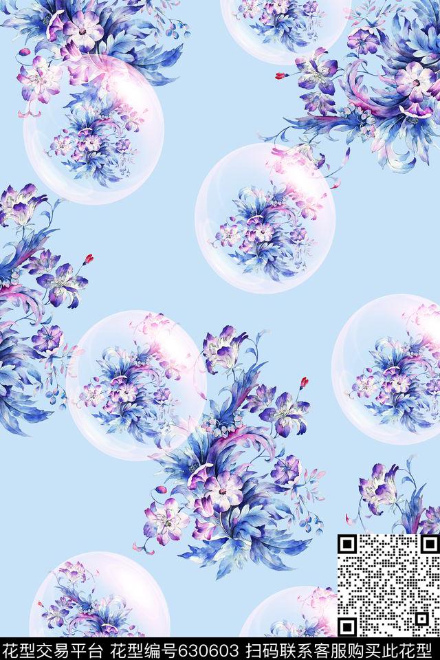 花卉花朵泡泡数码印花华亿平台下载（图片编号: 630603） - 瓦栏（Walan）
