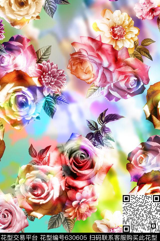 玫瑰花卉数码印花华亿平台下载（图片编号: 630605） - 瓦栏（Walan）