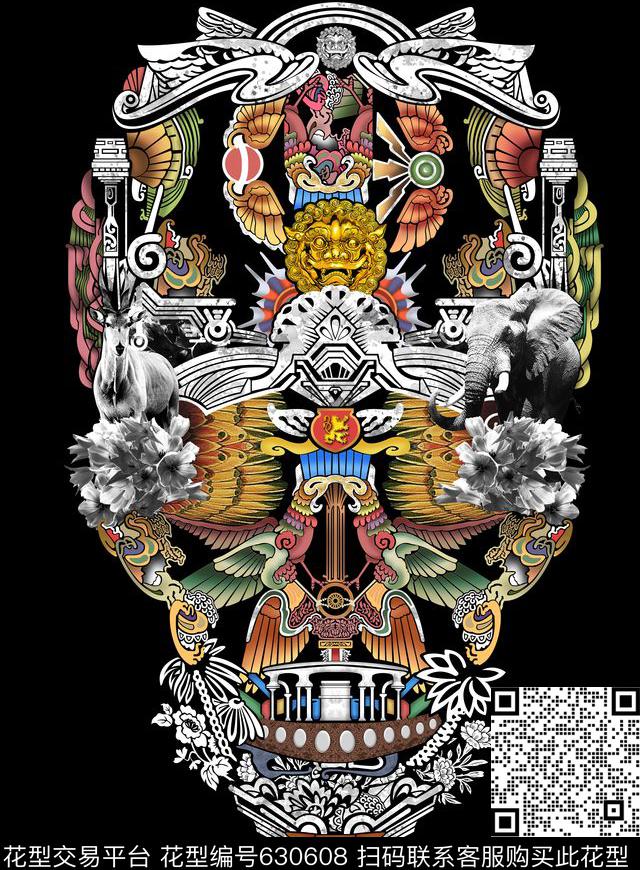 骷髅时尚大牌数码印花华亿平台下载（图片编号: 630608） - 瓦栏（Walan）