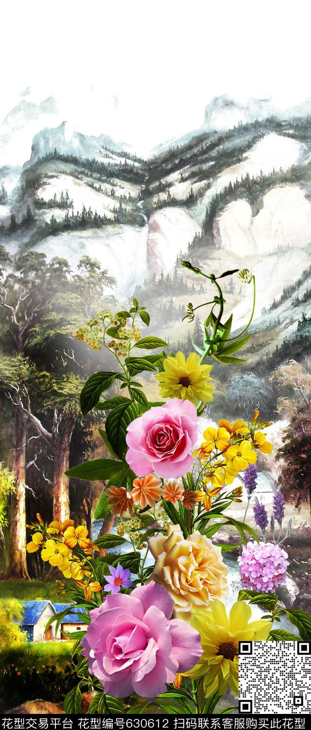 大花花朵花卉数码印花华亿平台下载（图片编号: 630612） - 瓦栏（Walan）