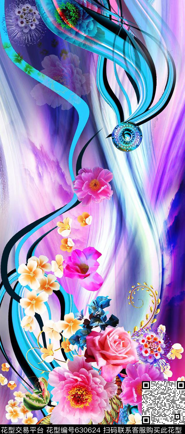 大花花朵花卉数码印花华亿平台下载（图片编号: 630624） - 瓦栏（Walan）