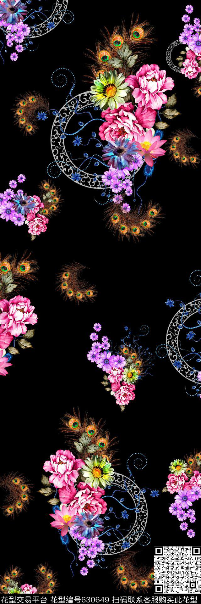 羽毛流行时尚花卉数码印花华亿平台下载（图片编号: 630649） - 瓦栏（Walan）