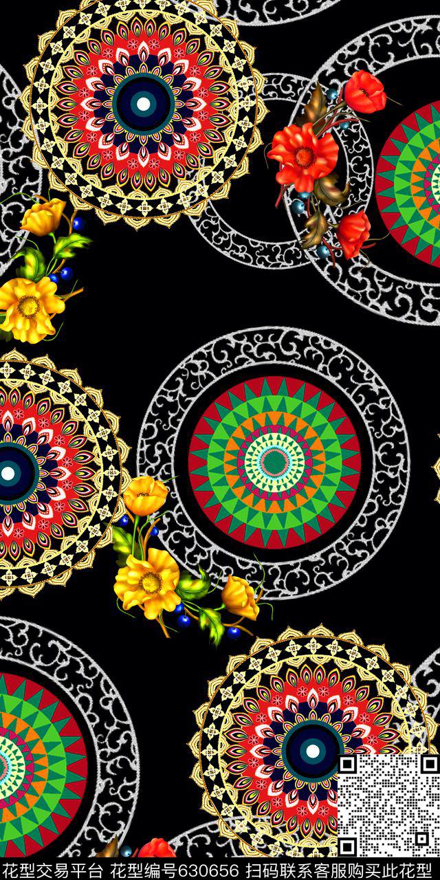 花卉流行时尚圆形传统印花华亿平台下载（图片编号: 630656） - 瓦栏（Walan）