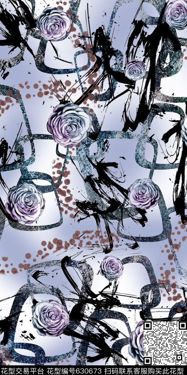 抽象几何花卉数码印花华亿平台下载（图片编号: 630673） - 瓦栏（Walan）