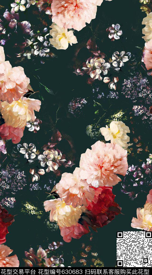 复古花卉油画数码印花华亿平台下载（图片编号: 630683） - 瓦栏（Walan）