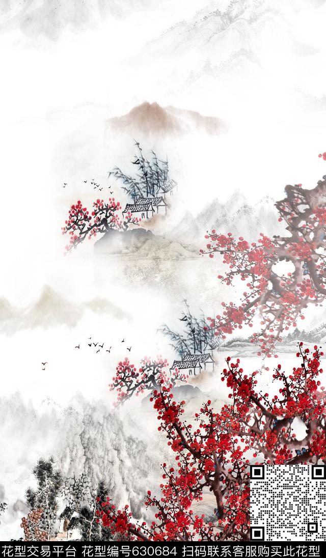流行时尚桃花花卉数码印花华亿平台下载（图片编号: 630684） - 瓦栏（Walan）