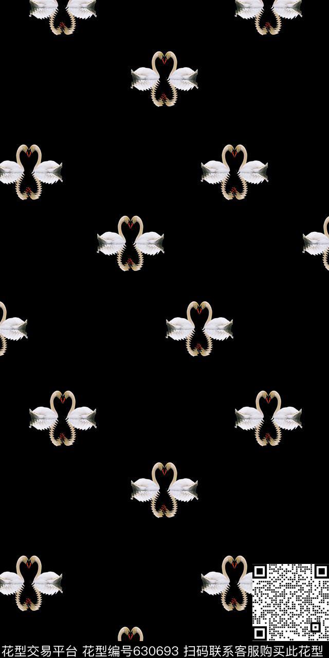 卡通天鹅流行时尚数码印花华亿平台下载（图片编号: 630693） - 瓦栏（Walan）