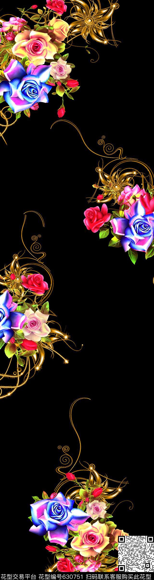 玫瑰花卉流行时尚数码印花华亿平台下载（图片编号: 630751） - 瓦栏（Walan）
