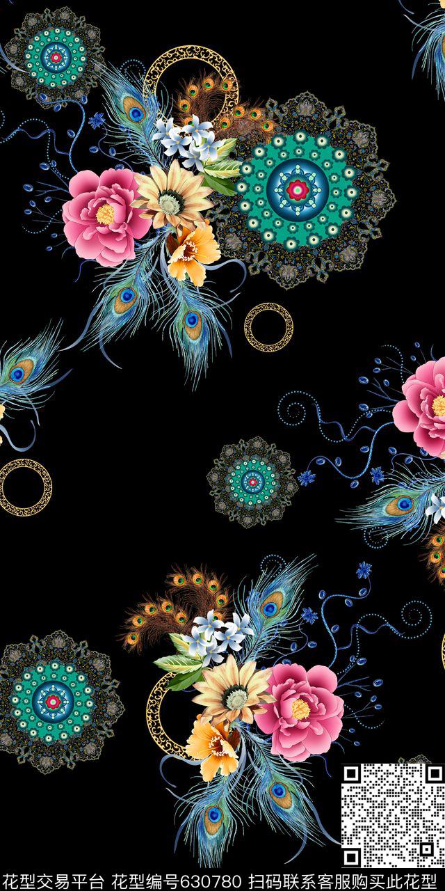 流行时尚圆形花卉数码印花华亿平台下载（图片编号: 630780） - 瓦栏（Walan）