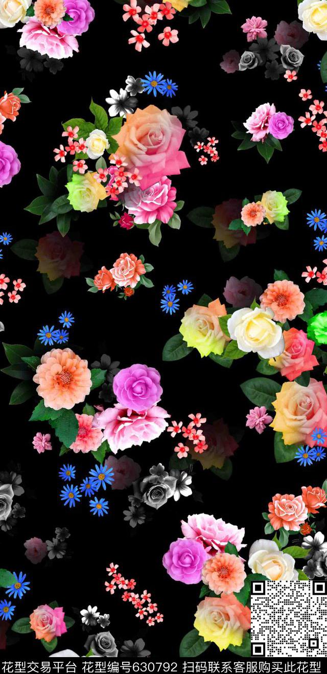 流行时尚数码花朵数码印花华亿平台下载（图片编号: 630792） - 瓦栏（Walan）