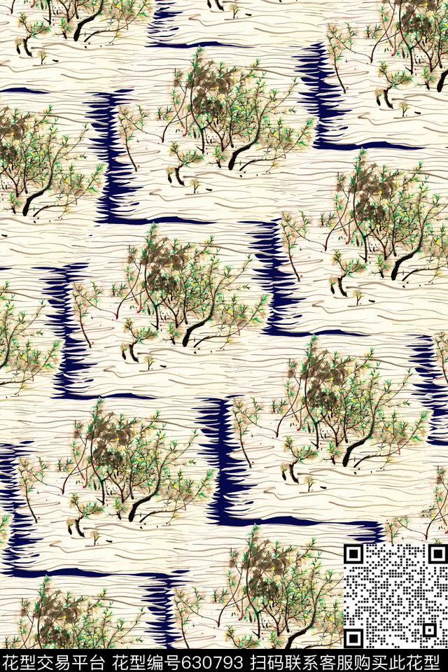 水墨拼接格纹数码印花华亿平台下载（图片编号: 630793） - 瓦栏（Walan）