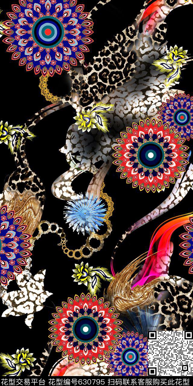 流行时尚圆形花卉数码印花华亿平台下载（图片编号: 630795） - 瓦栏（Walan）