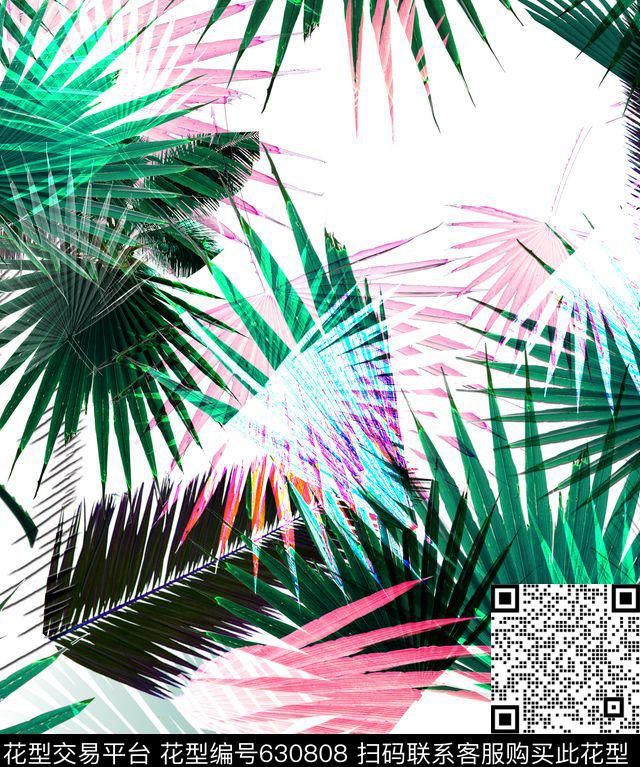 叶子植物重影数码印花华亿平台下载（图片编号: 630808） - 瓦栏（Walan）