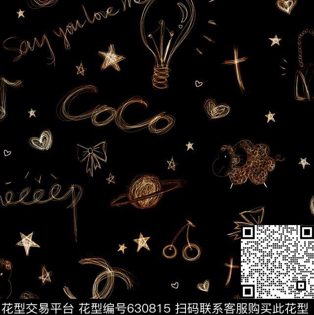 线条手绘趣味数码印花华亿平台下载（图片编号: 630815） - 瓦栏（Walan）