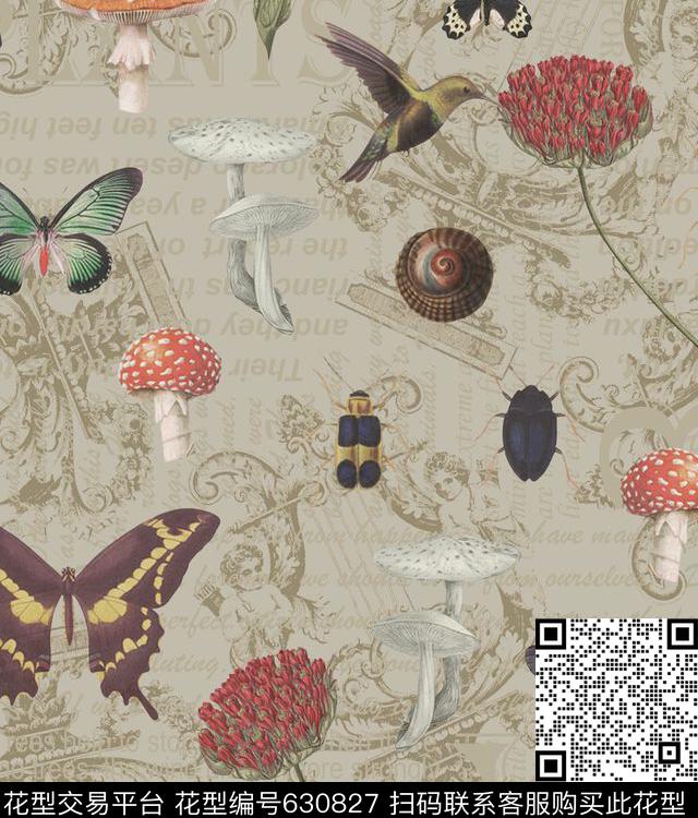 趣味动物植物数码印花华亿平台下载（图片编号: 630827） - 瓦栏（Walan）