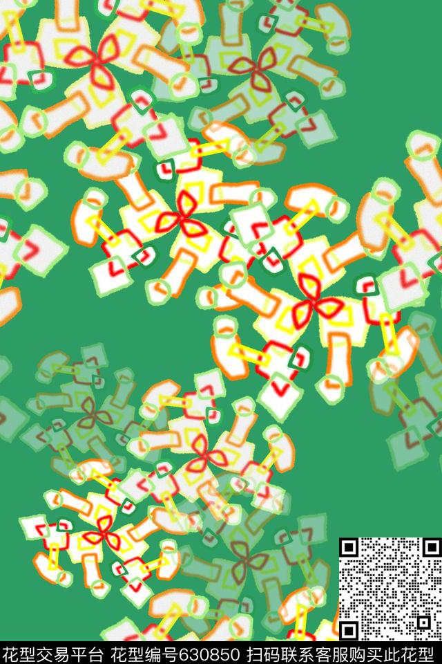 几何构成不规则几何手绘与卡通结合数码印花华亿平台下载（图片编号: 630850） - 瓦栏（Walan）