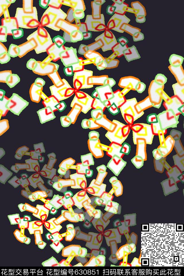 几何构成不规则几何手绘与卡通结合数码印花华亿平台下载（图片编号: 630851） - 瓦栏（Walan）