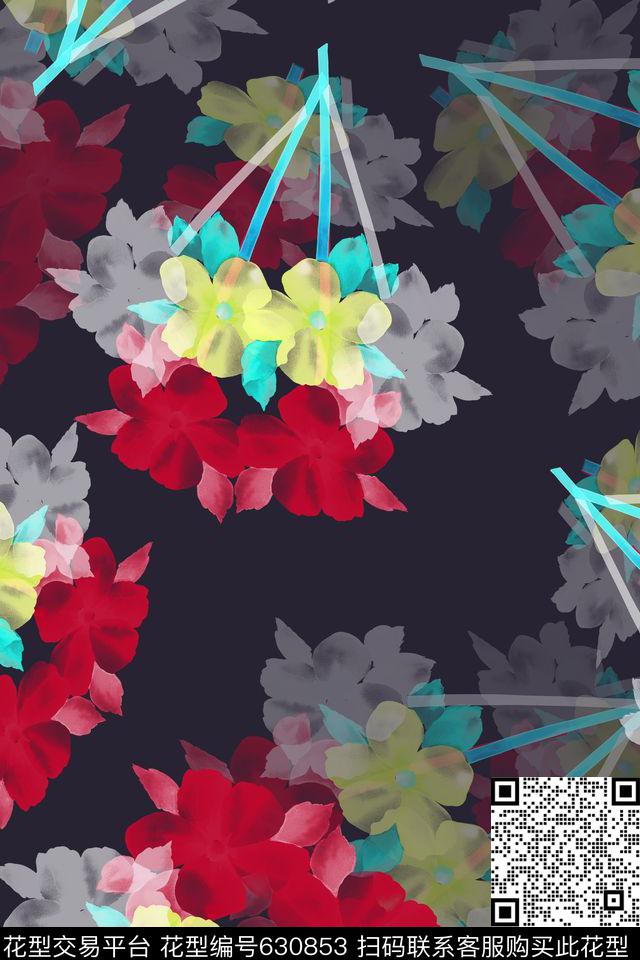风格化花卉手绘涂鸦图案花卉数码印花华亿平台下载（图片编号: 630853） - 瓦栏（Walan）