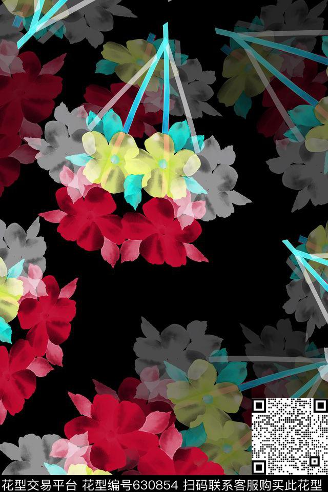 风格化花卉手绘涂鸦图案花卉数码印花华亿平台下载（图片编号: 630854） - 瓦栏（Walan）