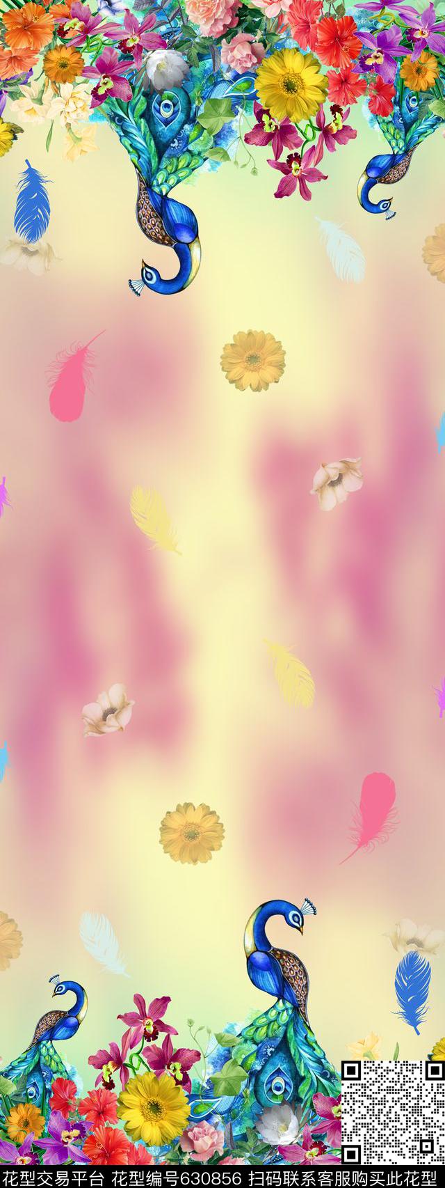 围巾华亿平台双边定位孔雀数码印花华亿平台下载（图片编号: 630856） - 瓦栏（Walan）