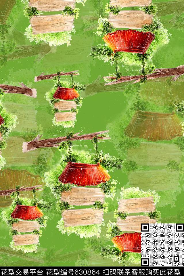 趣味图案手绘写意田园可爱数码印花华亿平台下载（图片编号: 630864） - 瓦栏（Walan）