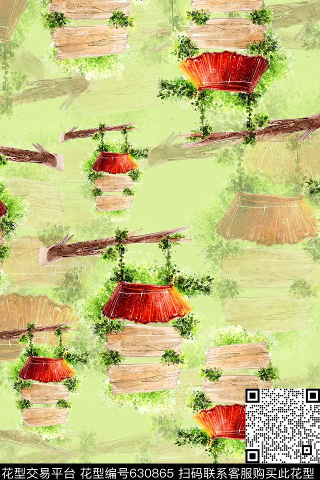 趣味图案手绘写意田园可爱数码印花华亿平台下载（图片编号: 630865） - 瓦栏（Walan）