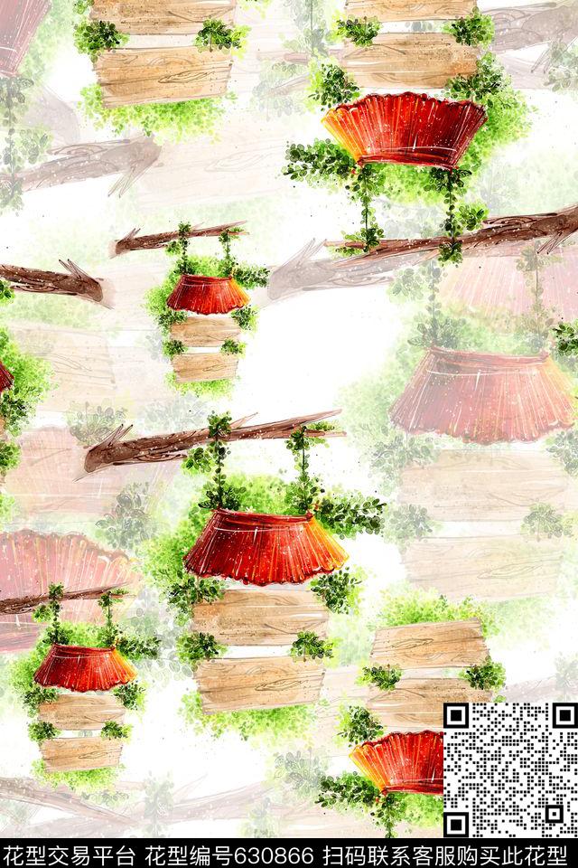 趣味图案手绘写意田园可爱数码印花华亿平台下载（图片编号: 630866） - 瓦栏（Walan）