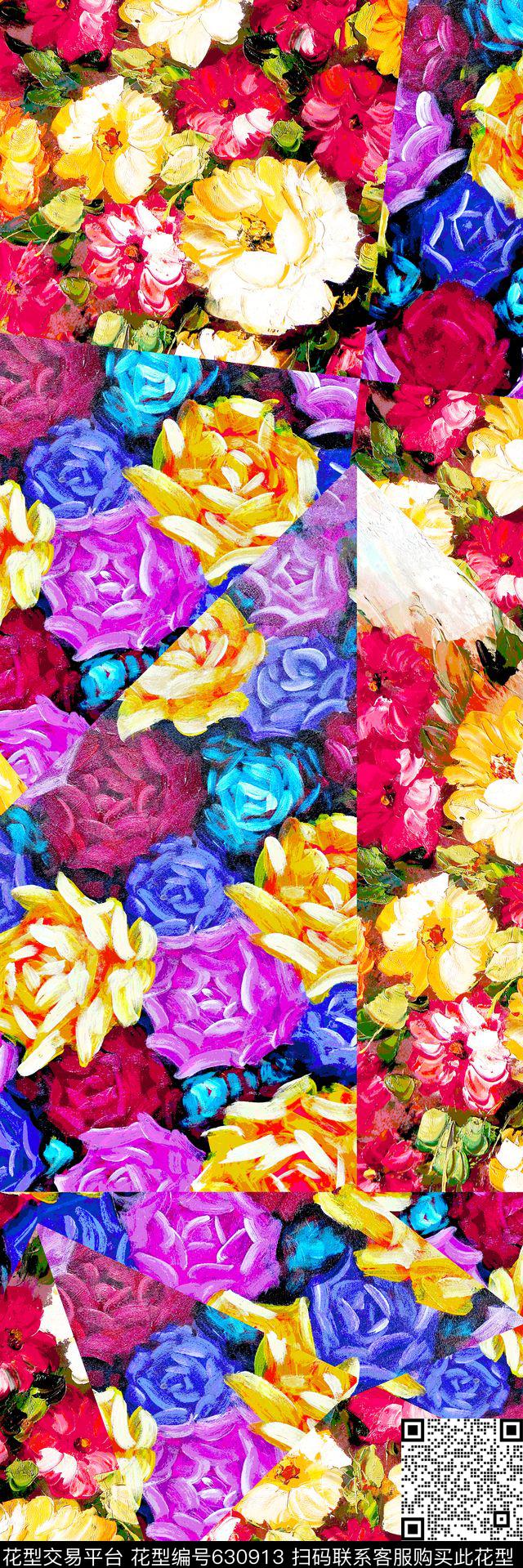油画花卉丝巾长巾数码印花华亿平台下载（图片编号: 630913） - 瓦栏（Walan）