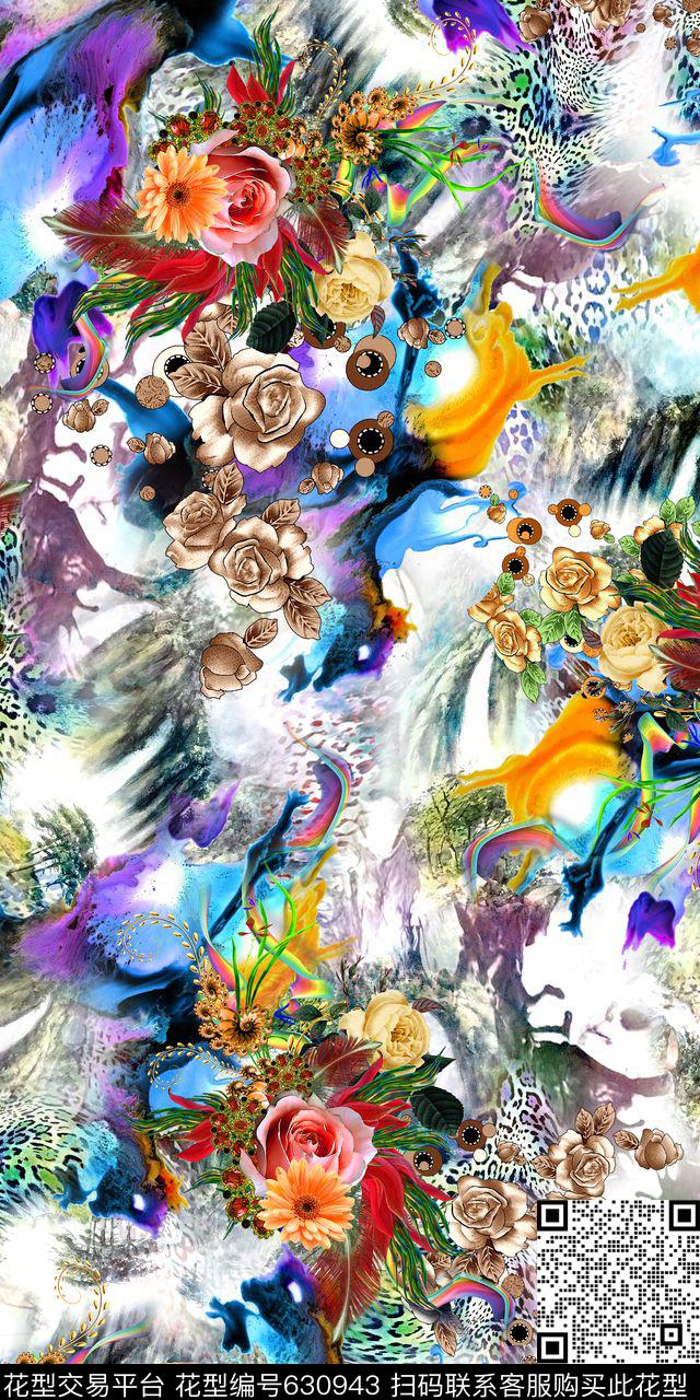 流行时尚数码花卉数码印花华亿平台下载（图片编号: 630943） - 瓦栏（Walan）