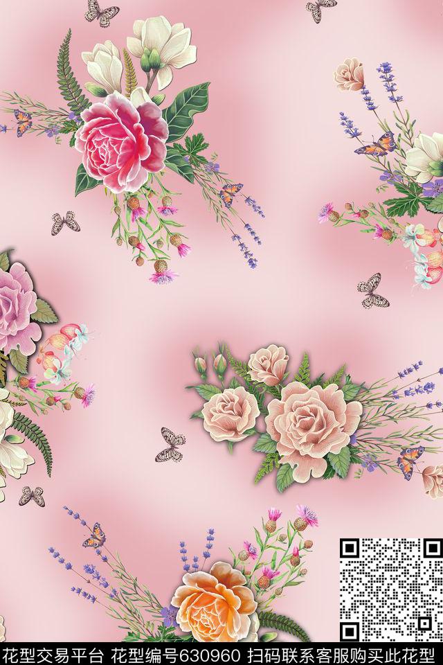 云纹清新大花数码印花华亿平台下载（图片编号: 630960） - 瓦栏（Walan）