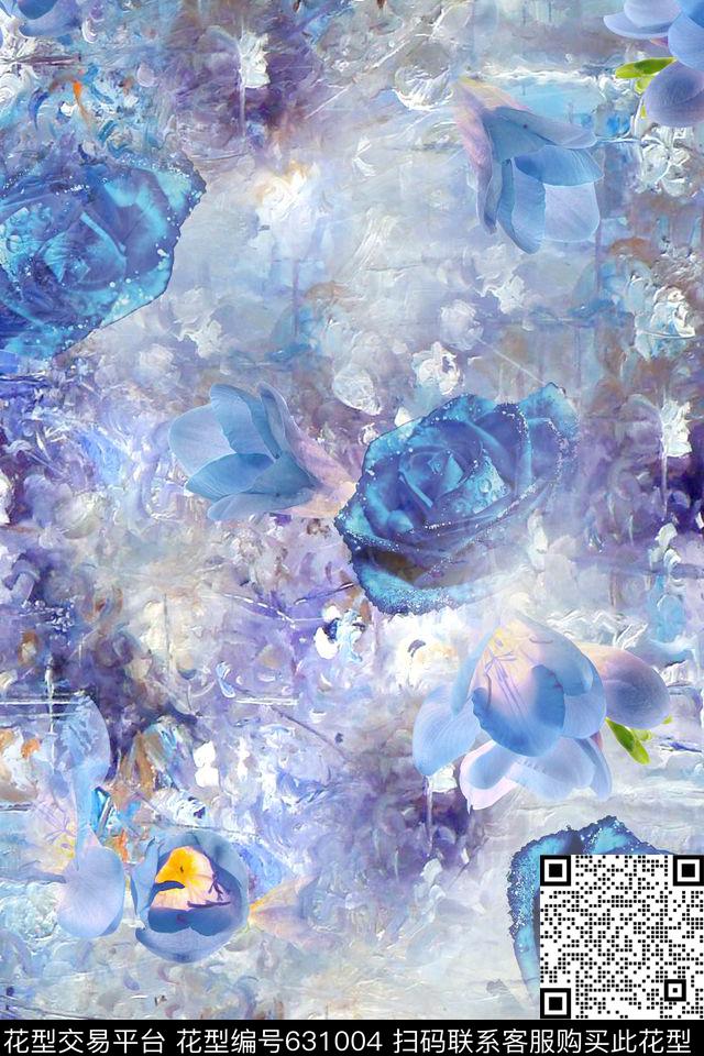 玫瑰百合花卉数码印花华亿平台下载（图片编号: 631004） - 瓦栏（Walan）