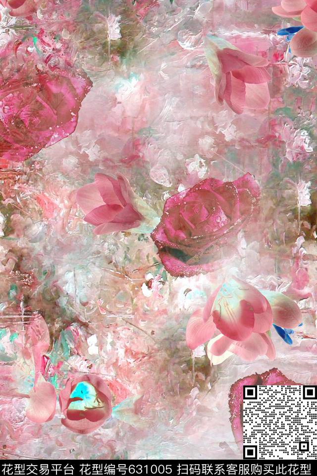 玫瑰百合花卉数码印花华亿平台下载（图片编号: 631005） - 瓦栏（Walan）