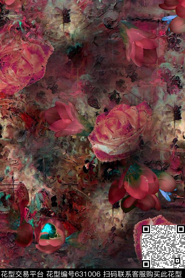 玫瑰百合花卉数码印花华亿平台下载（图片编号: 631006） - 瓦栏（Walan）