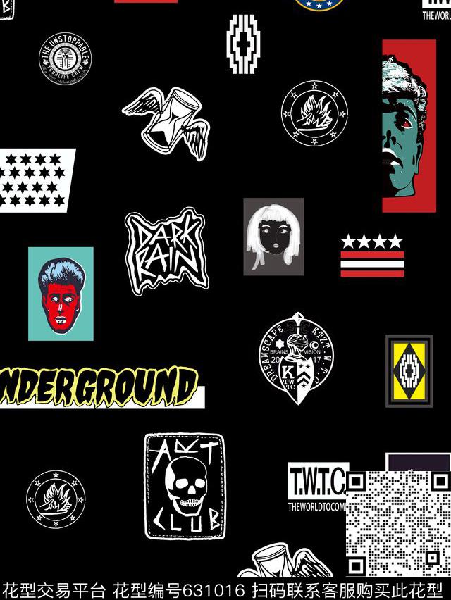 标志抽象线条数码印花华亿平台下载（图片编号: 631016） - 瓦栏（Walan）