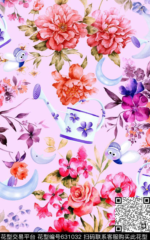 花朵洒水壶月亮数码印花华亿平台下载（图片编号: 631032） - 瓦栏（Walan）