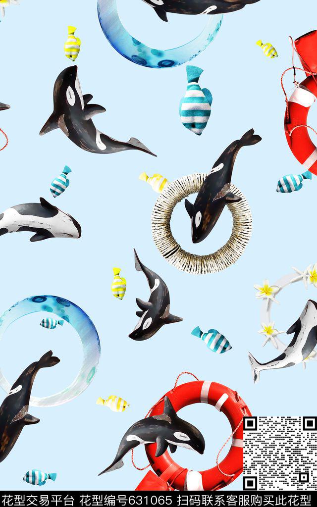 动物小清新鲸鱼数码印花华亿平台下载（图片编号: 631065） - 瓦栏（Walan）