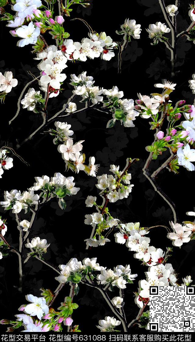 写实小碎花树枝数码印花华亿平台下载（图片编号: 631088） - 瓦栏（Walan）
