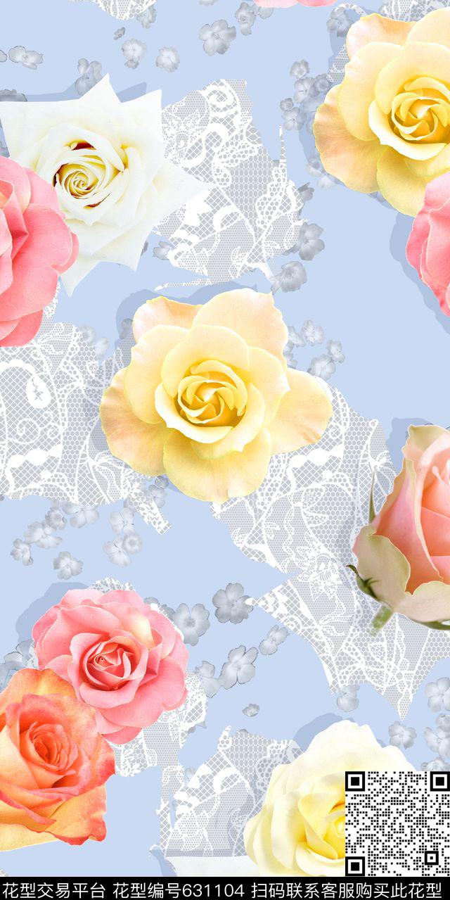 清新花卉蕾丝小碎花数码印花华亿平台下载（图片编号: 631104） - 瓦栏（Walan）