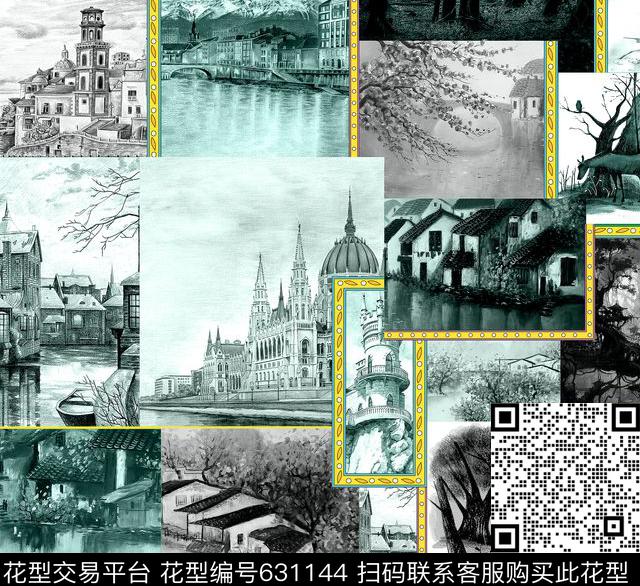 建筑森林风景数码印花华亿平台下载（图片编号: 631144） - 瓦栏（Walan）