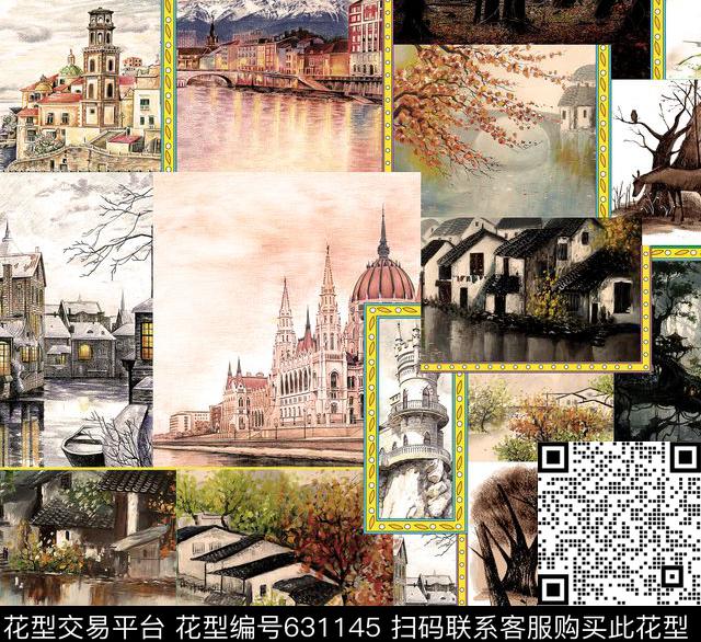 建筑森林风景数码印花华亿平台下载（图片编号: 631145） - 瓦栏（Walan）