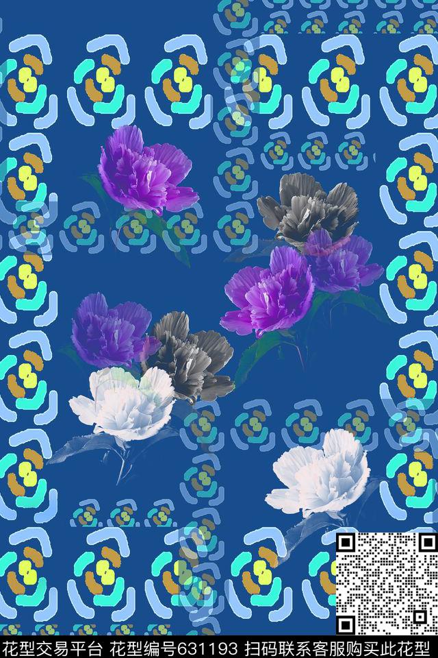 时尚男士格子方框花卉组合数码印花华亿平台下载（图片编号: 631193） - 瓦栏（Walan）