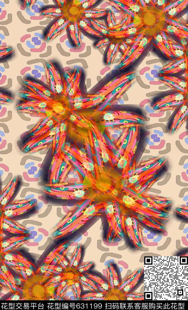时尚男士花卉组合抽象花灰数码印花华亿平台下载（图片编号: 631199） - 瓦栏（Walan）