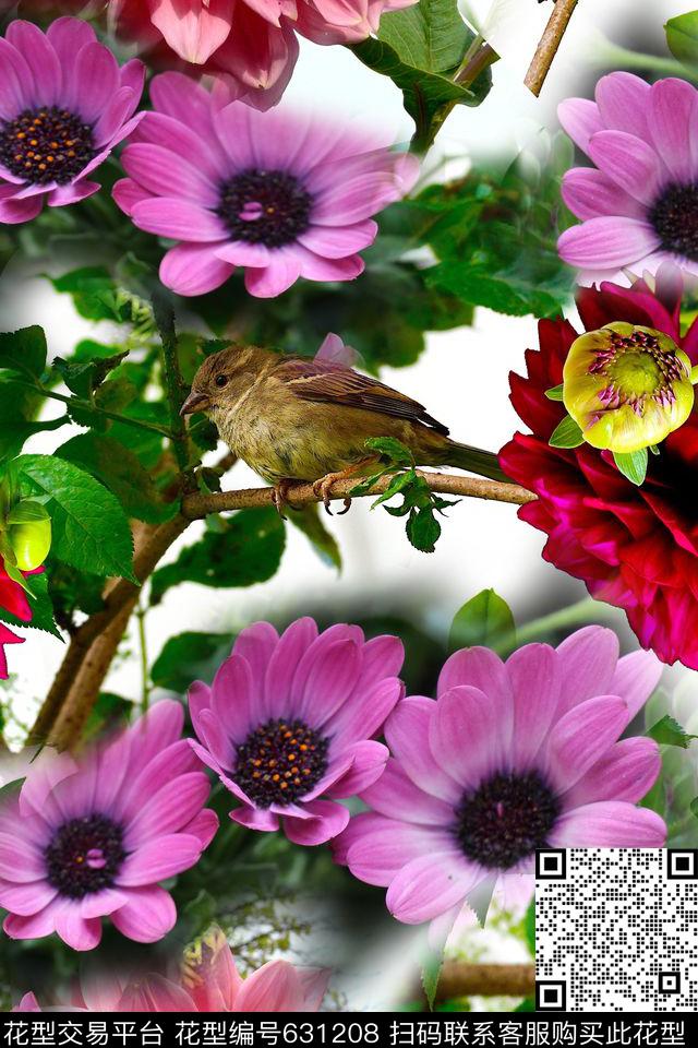 花鸟花朵花卉数码印花华亿平台下载（图片编号: 631208） - 瓦栏（Walan）