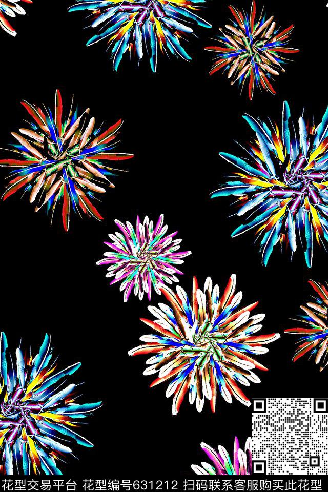 流行彩色羽毛羽毛数码印花华亿平台下载（图片编号: 631212） - 瓦栏（Walan）