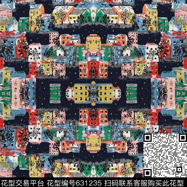 大牌卡通房子传统印花华亿平台下载（图片编号: 631235） - 瓦栏（Walan）