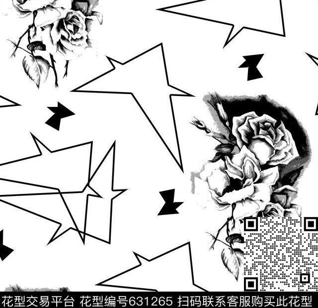 玫瑰花花卉几何传统印花华亿平台下载（图片编号: 631265） - 瓦栏（Walan）