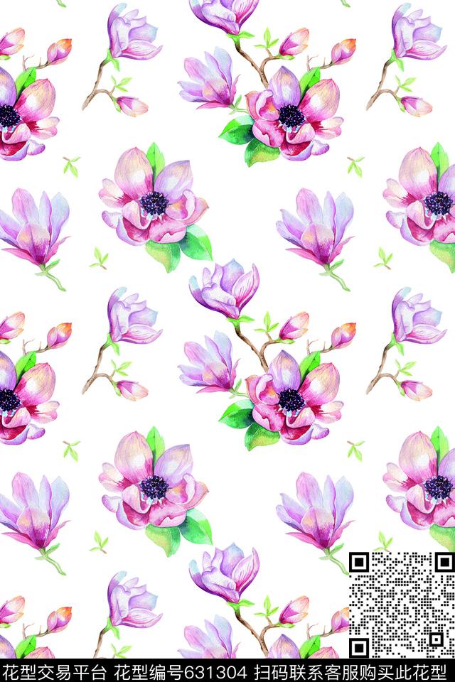 2017magnoliawatercolor数码印花华亿平台下载（图片编号: 631304） - 瓦栏（Walan）
