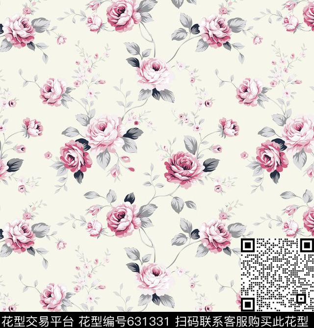 窗帘玫瑰花朵传统印花华亿平台下载（图片编号: 631331） - 瓦栏（Walan）