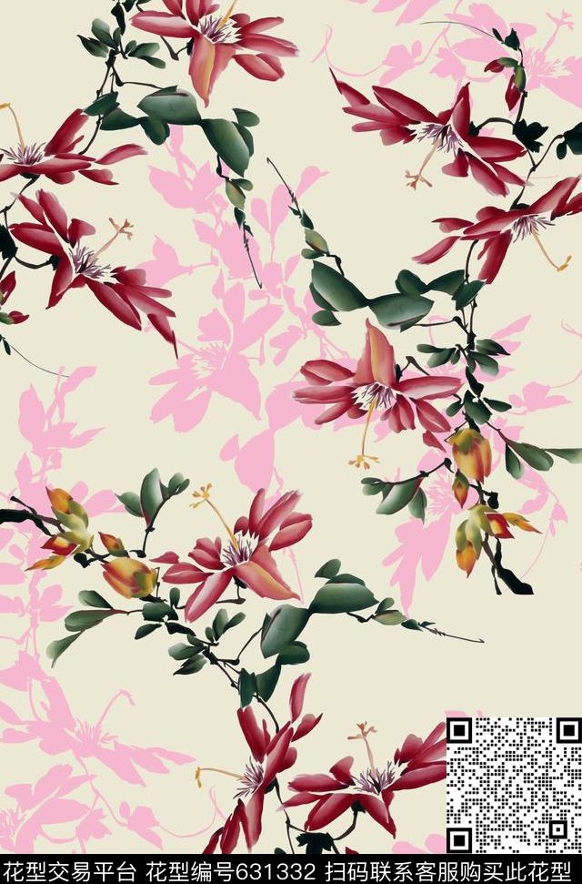 水彩花卉服装数码印花华亿平台下载（图片编号: 631332） - 瓦栏（Walan）